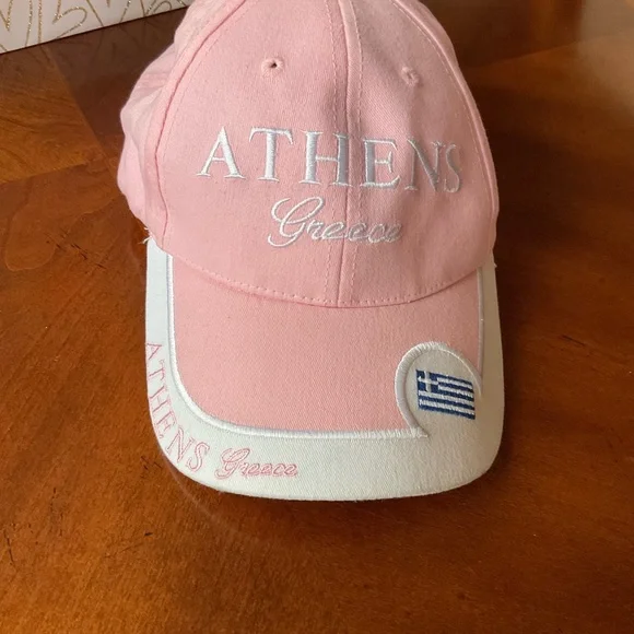 Pink and White Athens Greece Baseball Cap, Adjustable, EUC - Picture 2 of 7